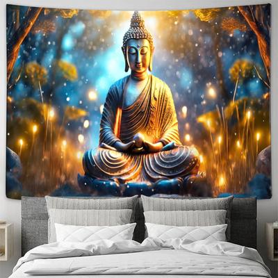 Buddha Meditation Forest Light Spirit Wall Tapestry Machine Washable All Season Decor Art Print Zen Spiritual Design Home