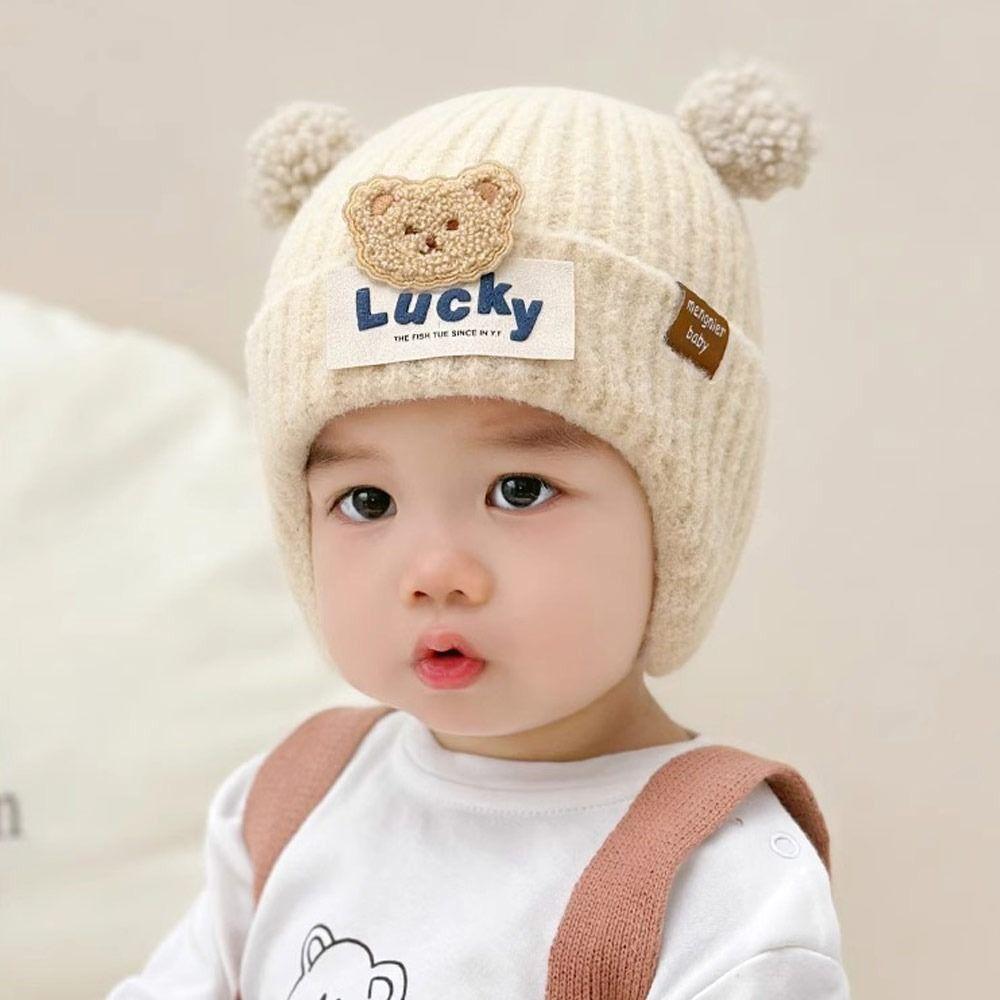 6-24Months Soft Baby Knitted Hat Plush Ball Children Warm Cap Windproof Winter Hat  Boys Girls