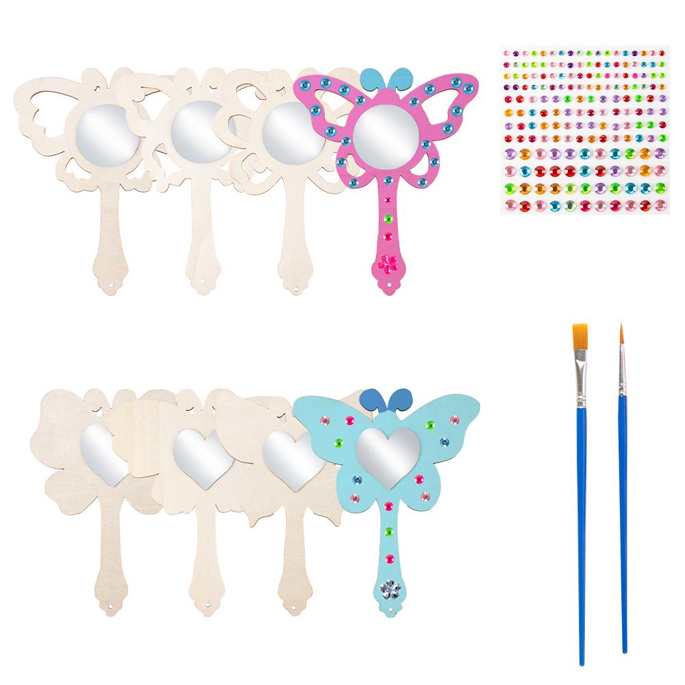 

12pcs Wooden Mirror Craft for Kids Decorate You Own Mermaid Unicorn Butterfly Shaped Mirrors for Girl DIY Paint Princess Mirror