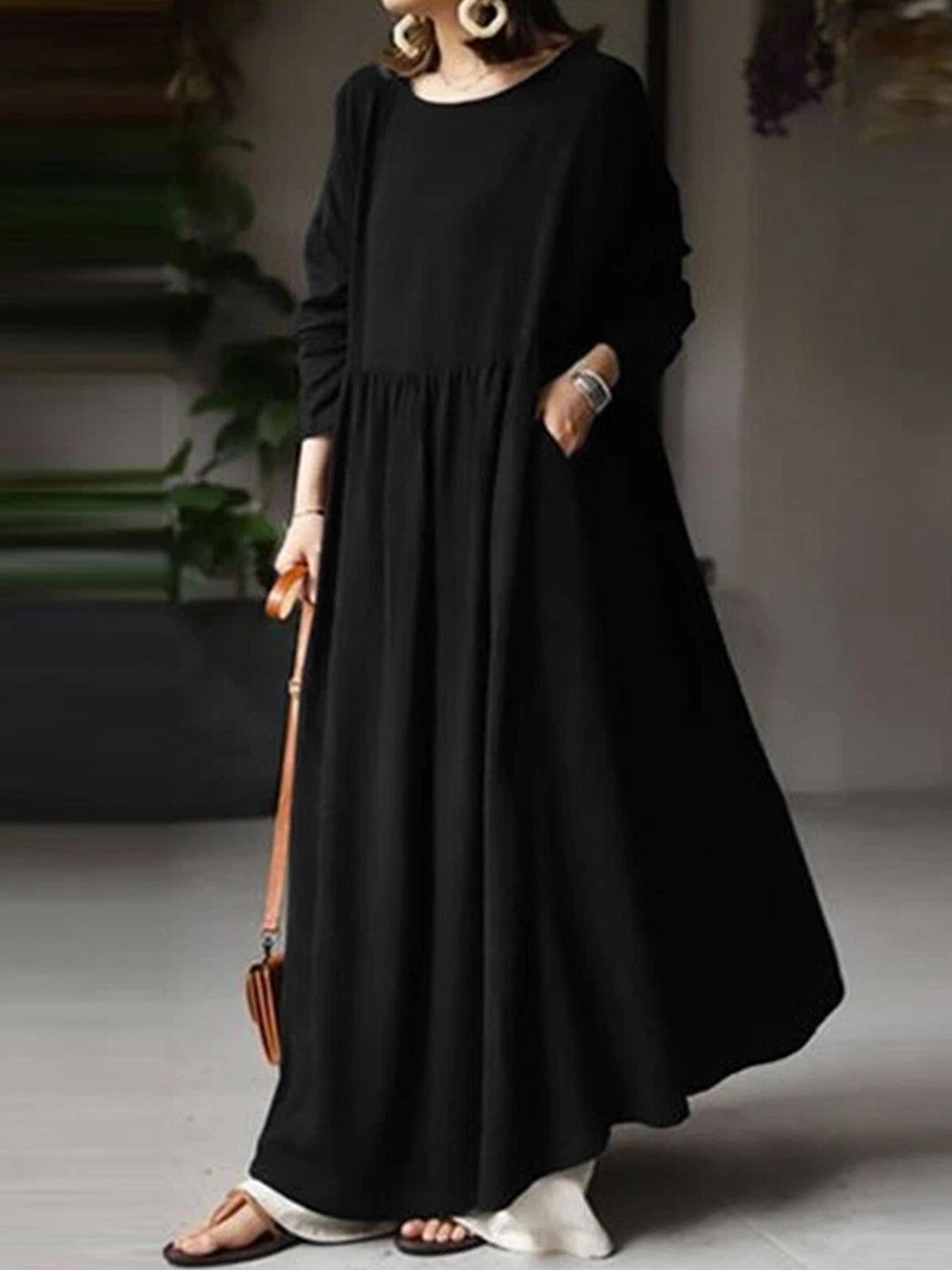 

European and American Plus Size Women s Casual Versatile Commuting Loose Dress 5XL чорний