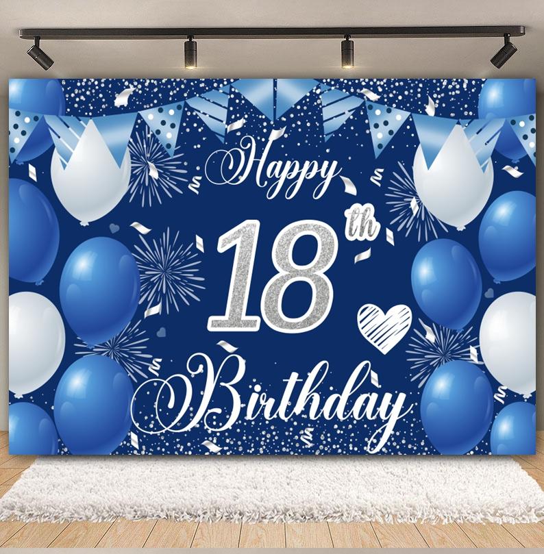 Schwarz Gold Rosa Blau Ballonband Thema Hintergrund, Geschenk zum Erwachsenwerden 18. Geburtstag Party Dekoration Fotografie Hintergrundtuch