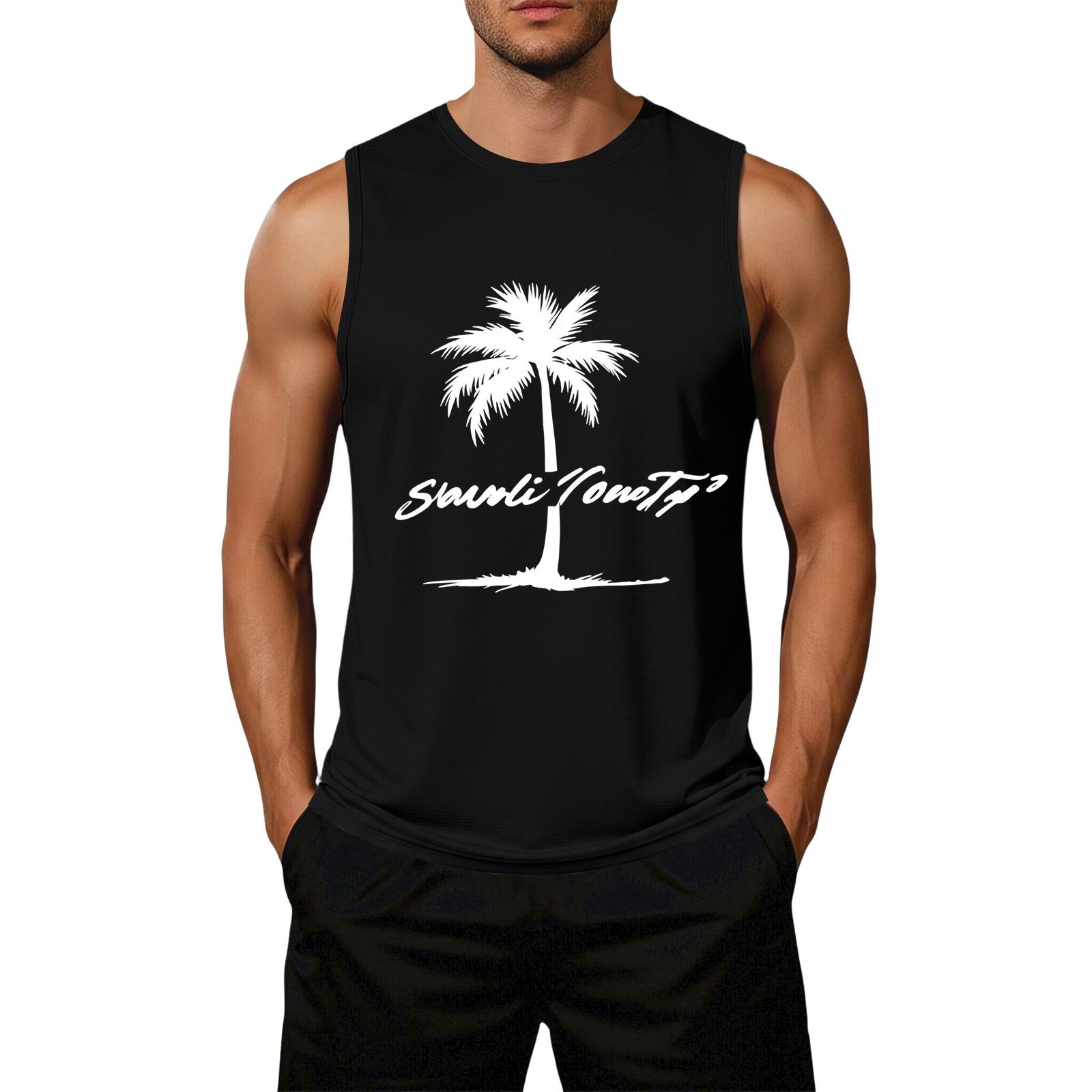 

Men Sleeveless Casual Loose Fit Tank Top Palm Tree Graphic Print Summer Beachwear Lightweight Breathable Sleeveless Shirt S чёрный
