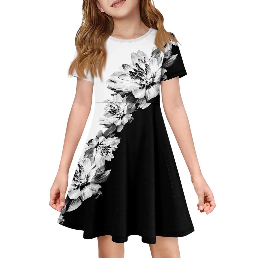 Girl Summer Dress Color & Print Short Sleeve Dress With Pocket Casual Dress Shorts Sleeve Party Dress Easter Day
