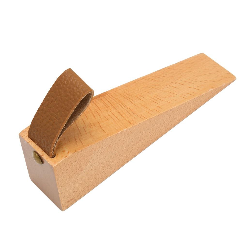 6pcs Compact Design Wooden Door Stopper Leather Strap Security Door Wedge Office Use