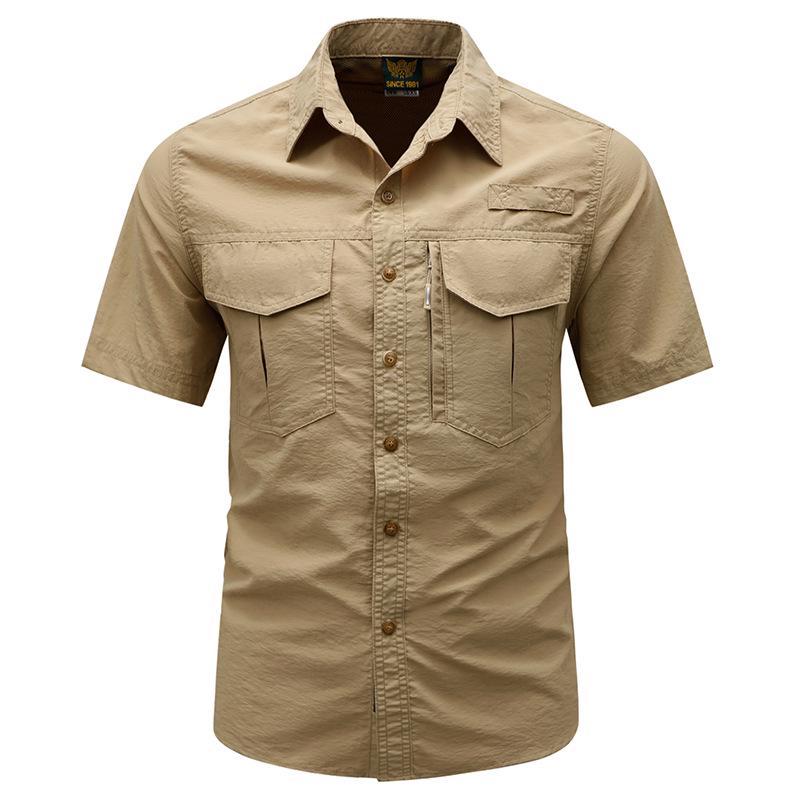 Men s Quick-Dry Multi-Pocket Short-Sleeve Summer Work Shirt 3XL