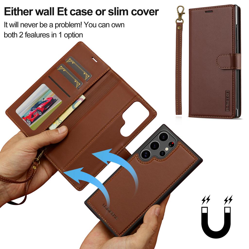 LC.IMEEKE L2 Series for Samsung Galaxy S24 Ultra Case PU Leather Wallet Detachable Magnetic Phone Cover