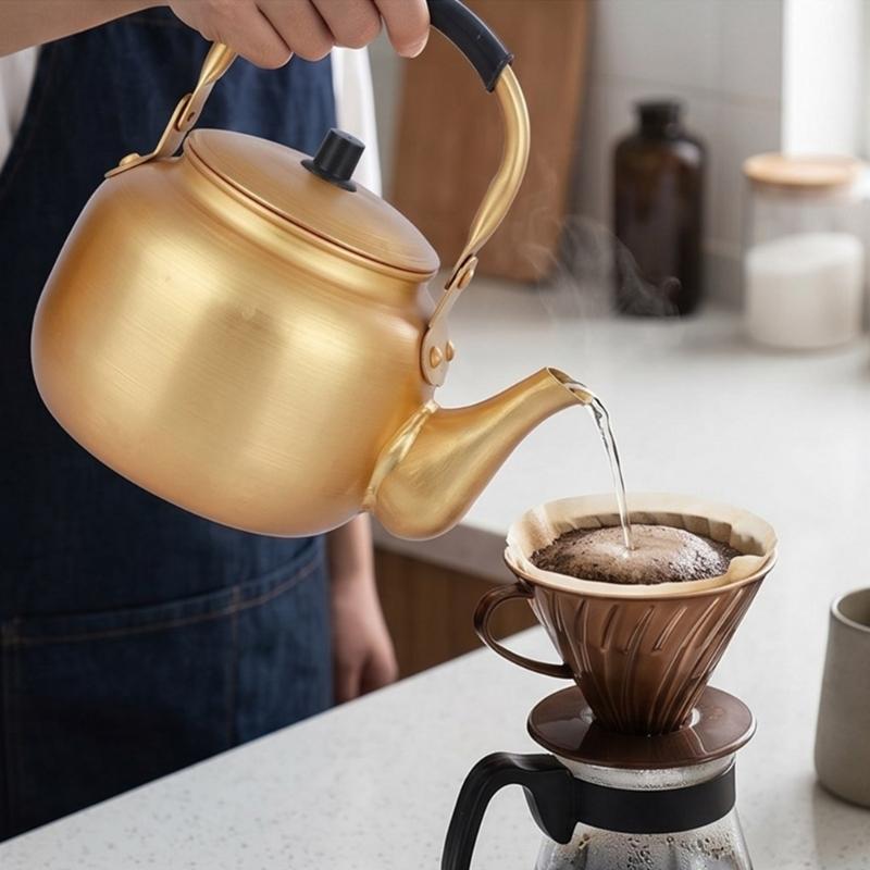 Portable Gold Coffee Pot With Comfortable Grip Home Coffee Maker Boiling Kettles Ideal For Travel And Kitchen