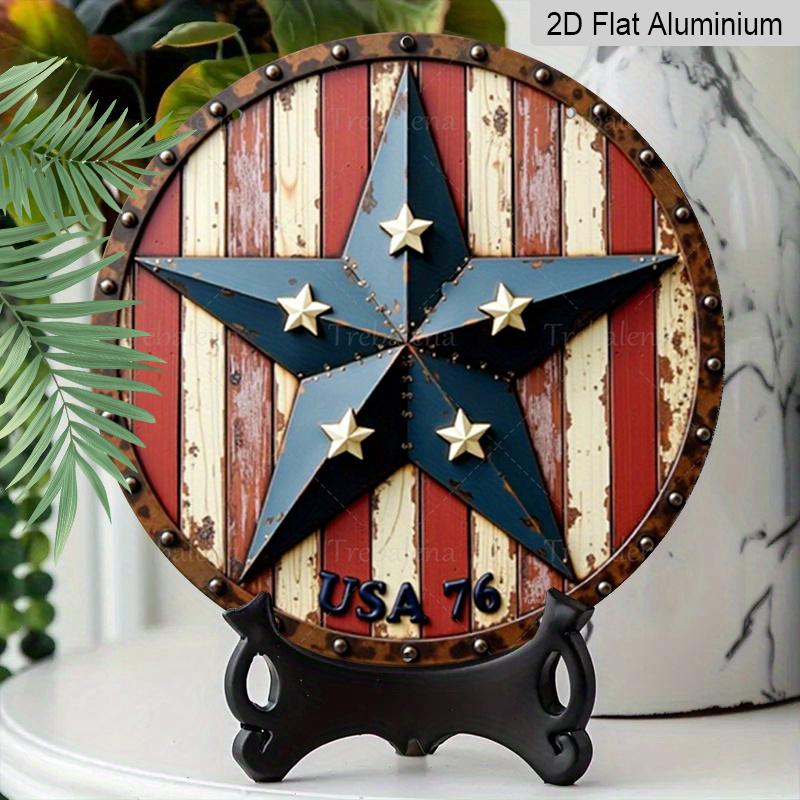 2D Flat, [Trebalena 2D FLAT] Metal Sign Aluminum "Rustic Americana Shield Wall Art - Vintage USA 76 Star Design, Perfect for Farmhouse Decor and