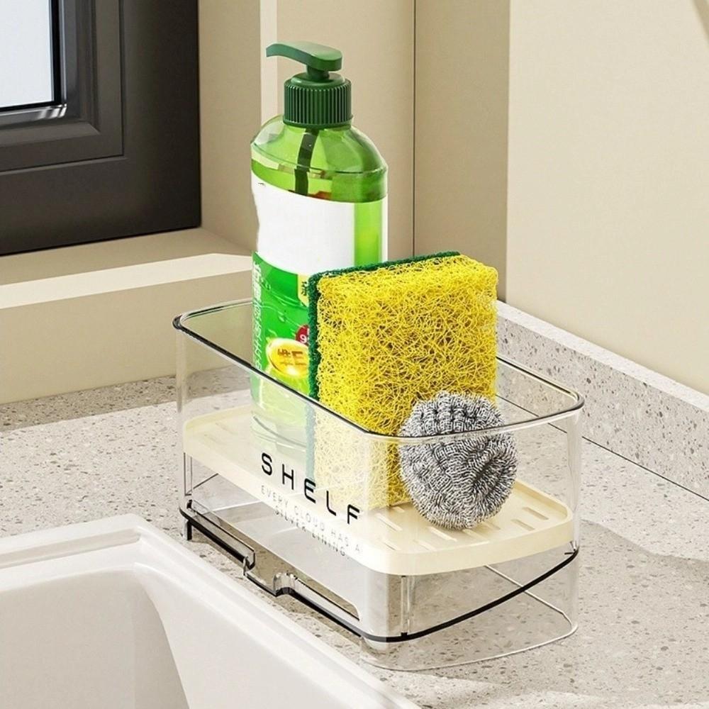 Transparent Kitchen Sink Rag Rack with Drain Plate Sponge Drain Rack  Kitchen Supplies