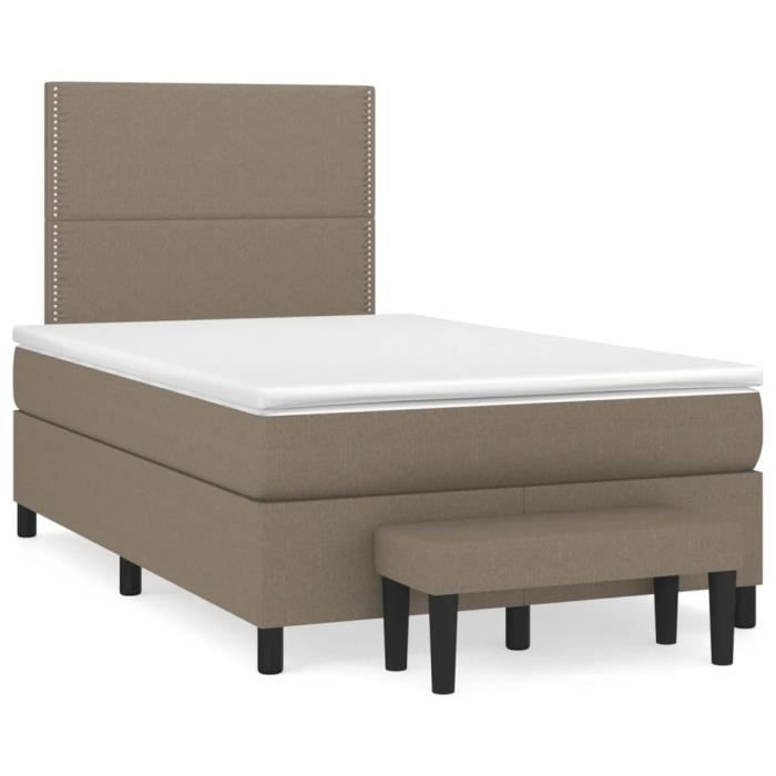 3136505 vidaXL Lit à sommier tapissier avec matelas Taupe 120x200 cm Tissu