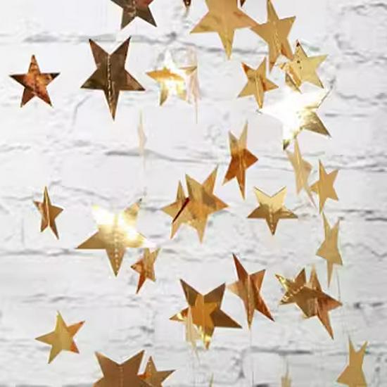 Wedding Star Garland - 4m Banner, Five-Pointed Star Ornaments, Ideal for Birthdays, Parties, and New Year Decorations