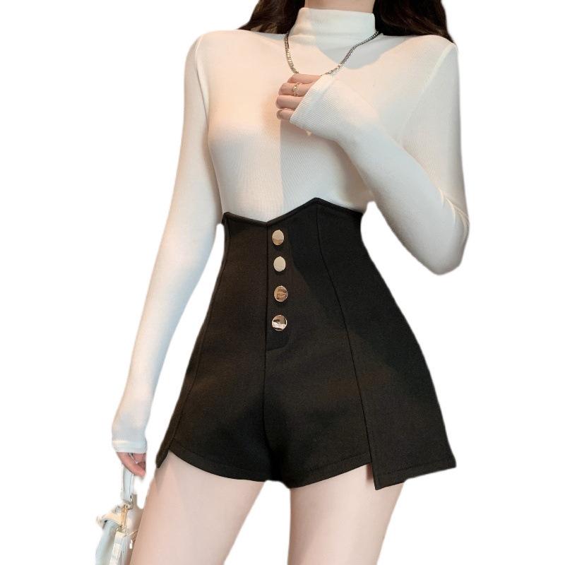 Damen Bootcut Hosen im koreanischen Stil - High Waist Schlankmachende Unregelmäßige Shorts, Vielseitiges Weites Bein, Frühling/Sommer