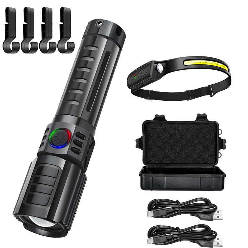 High Power 2000LM LED Flashlight Built-in Battery USB Rechargeable Strong Light Tactical Torch Outdoor Camping Hiking Lantern