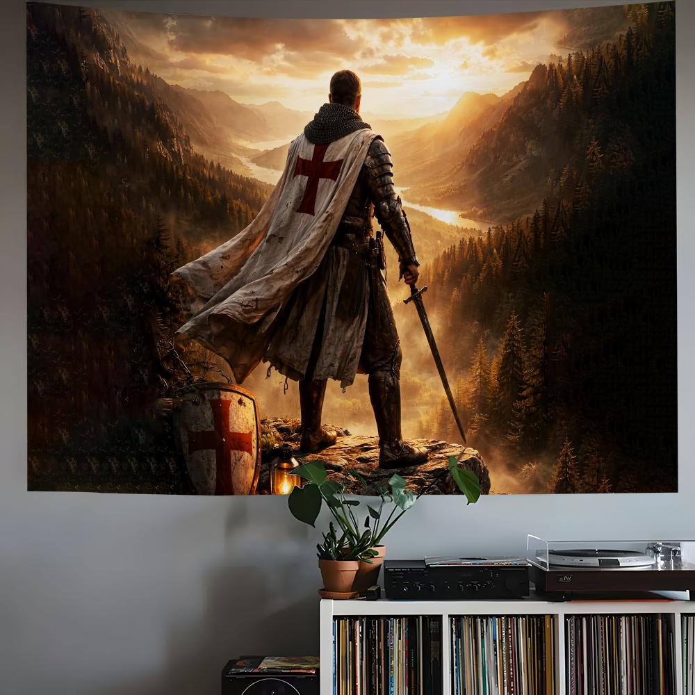 Knight Templar RETRO Tapestry Custom Living Bedroom Party Dormitory Interior Wall Bohemian Decoration Attached Clip