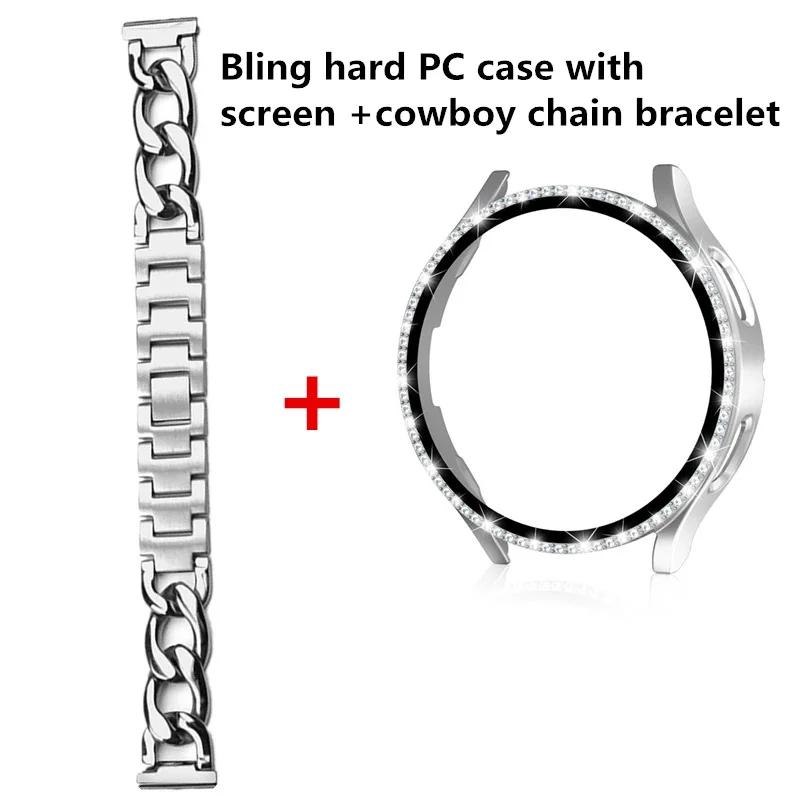 Bling Case+Bracelet for Samsung Galaxy Watch 7 6 5 4 40mm 44mm Metal Cowboy Chain Strap Screen protector Galaxy Watch 4 5 6 Band