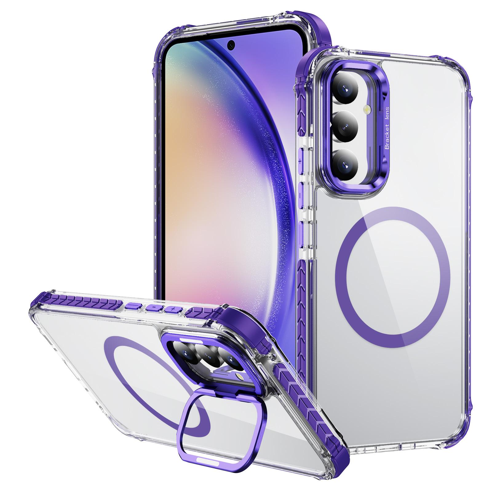 

For Samsung Galaxy A34 5G Clear Phone Case with Lens Kickstand Cover Compatible with MagSafe Purple