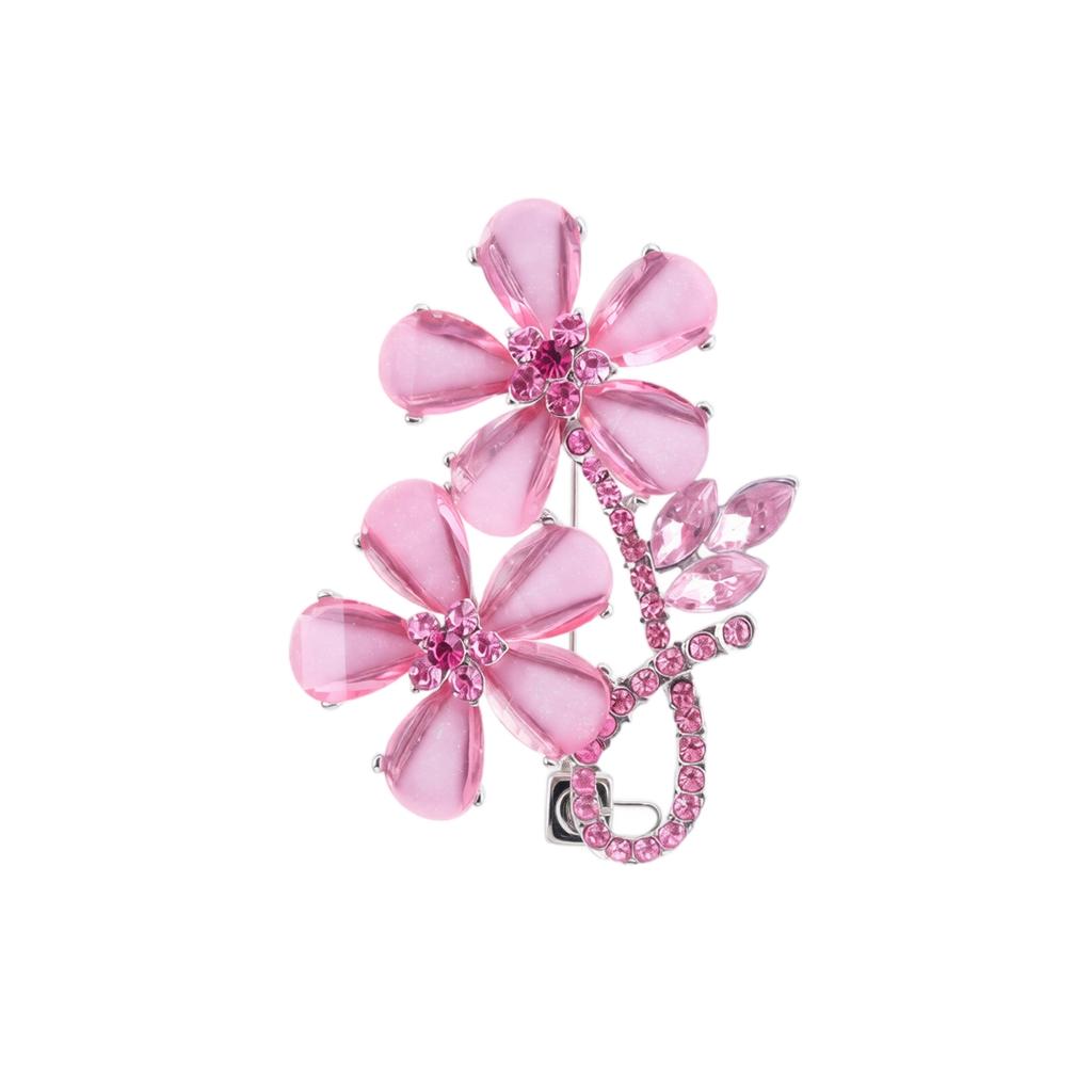 Floral Enamel Brooch with Crystal Accents Fashion Accessory for Clothing Bags and Hats Elegant Design Durable Metal Base