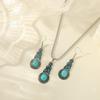 3-teiliges Halsketten-Ohrring-Set für Männer und Frauen im Vintage-Stil, eingelegter blauer Kristall, türkisfarbener Anhänger mit Laternenkette, Schmuck