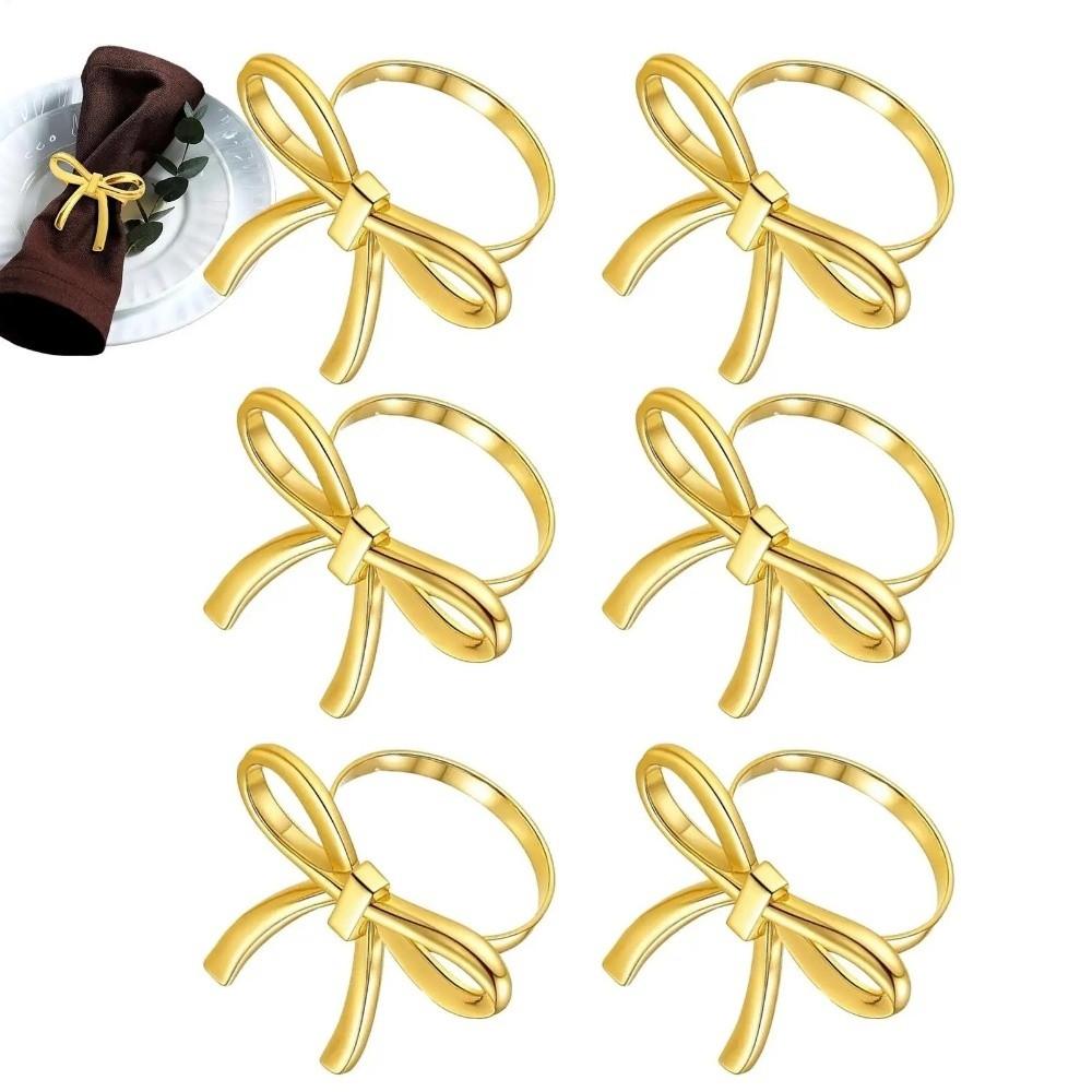 6 Pcs Decorative Bow Napkin Ring Luxury Serviette Ring Elegant Napkin Buckle  For Table Dining Decor