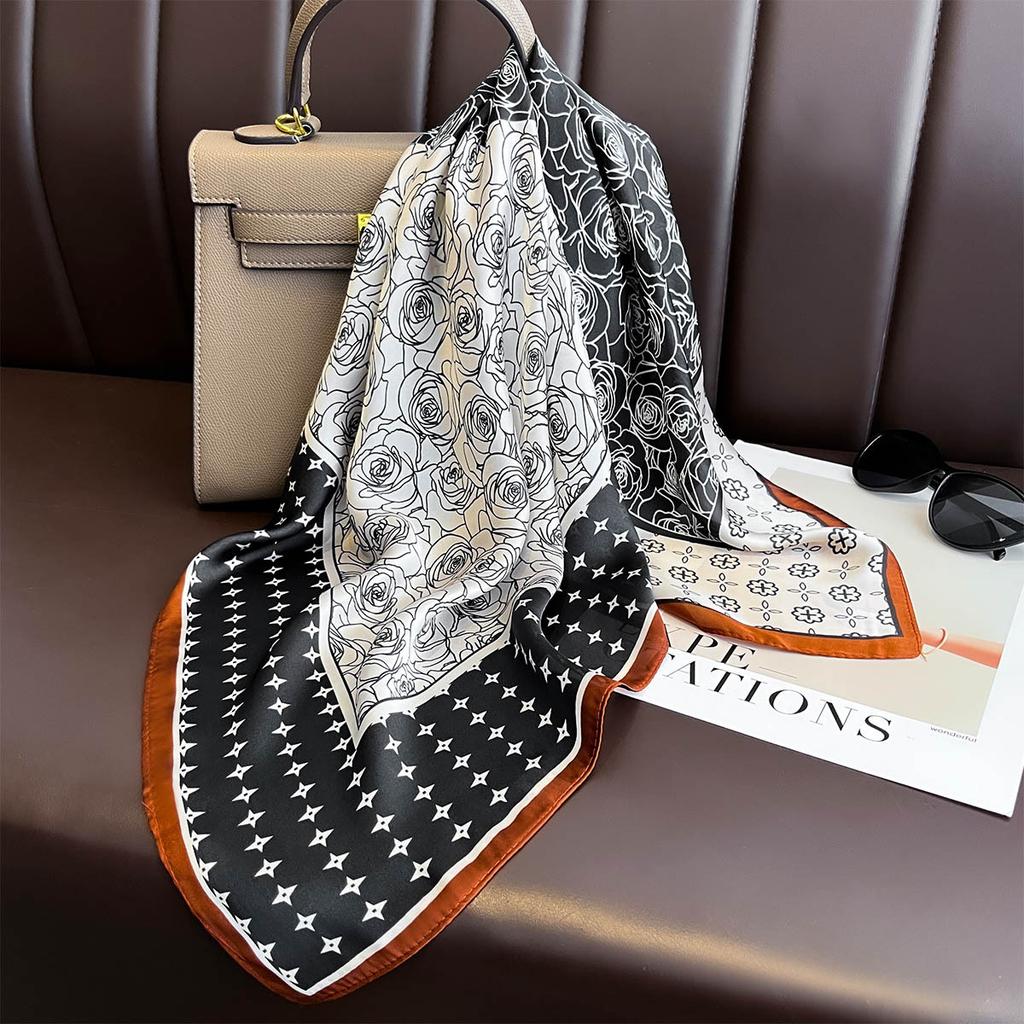 Scarf For Women Spring/Summer Imitation Silk Square Scarf Decoration Bandanna Fashion Print Neckerchief Luxury Headband Hijab