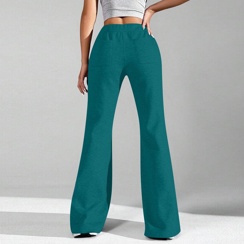 Ladies Fashion Loose Draw String Waist Solid Color Cargo Pants Leisure Flares
