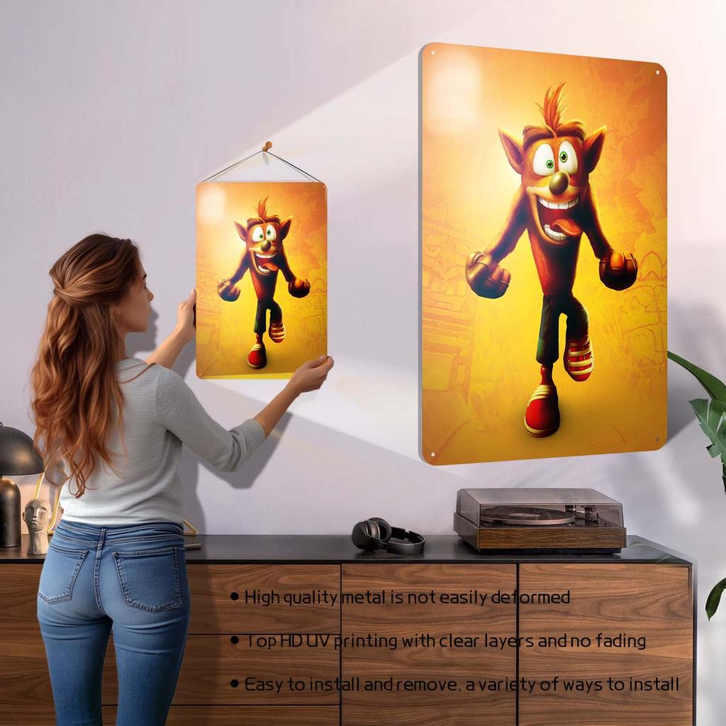 Crash Bandicoot Posters Classic Game Metal Signs Wall Art Mural Custom Tinplate Plaques for Gamers Gaming Room Decoration Retro