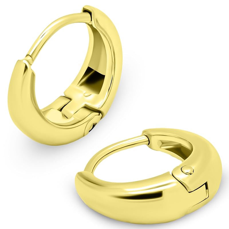 

hoop earrings surgical stainless steel simple drop ring earrings Inner diameter 11.5mm gold one touch Larger Smaller catchless Leave it on for both