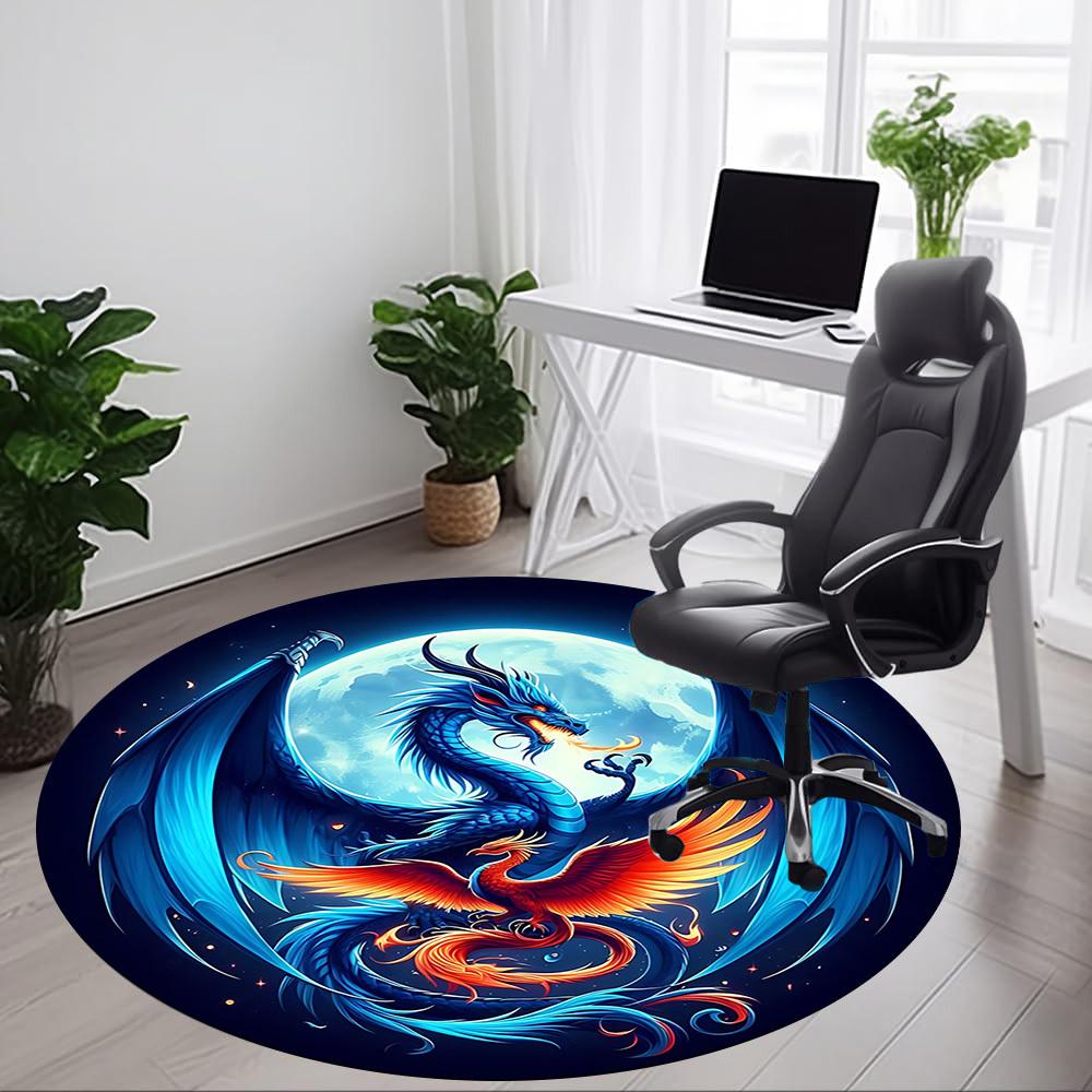 1pc Dragon Phoenix Office Round Area Rug, Under Office Chairs Bedroom Living Room Home Decor, Room Deco, Available In Various Sizes