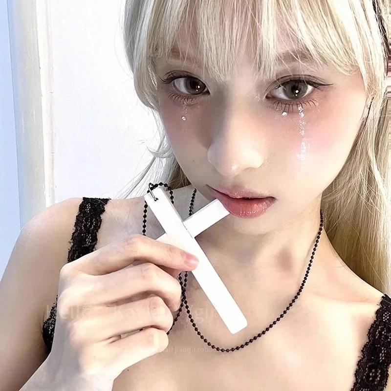 

Korean Niche Design Wooden Cross Necklace Women s Long Collarbone Punk Retro Spicy Girl Y2k Neck Accessories белый