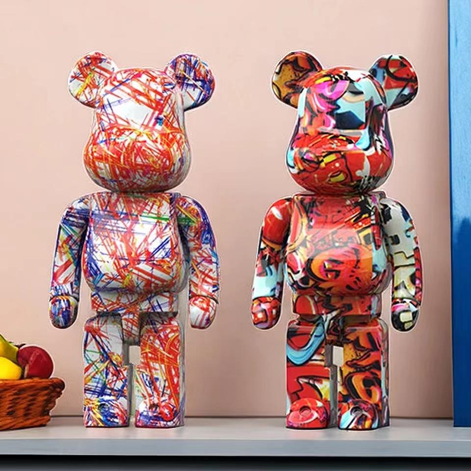 2025 New Graffiti Bear 27cm Figurine Home Decoration Animal Statue Storage Money Jar Modern Room Sculpture Table Decor