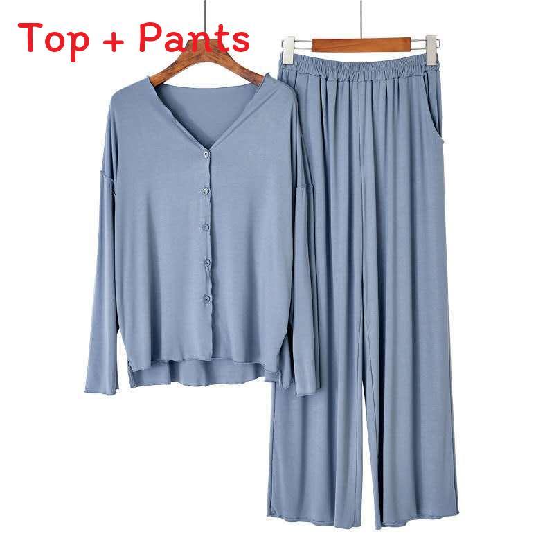 Modal Fiber Sleepwear Set For Women With V Neck Long Sleeve And Comfortable Fit For Nightwear