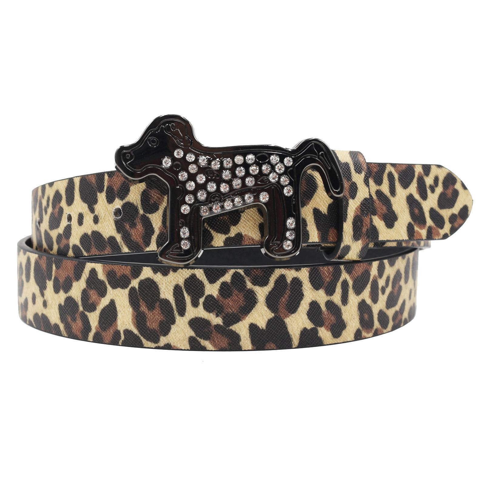 

Ремень с пряжкой в виде милой собаки со стразами, серия с леопардовым принтом, панк-декор, женский ремень Yabi, декоративный ремень 125cm