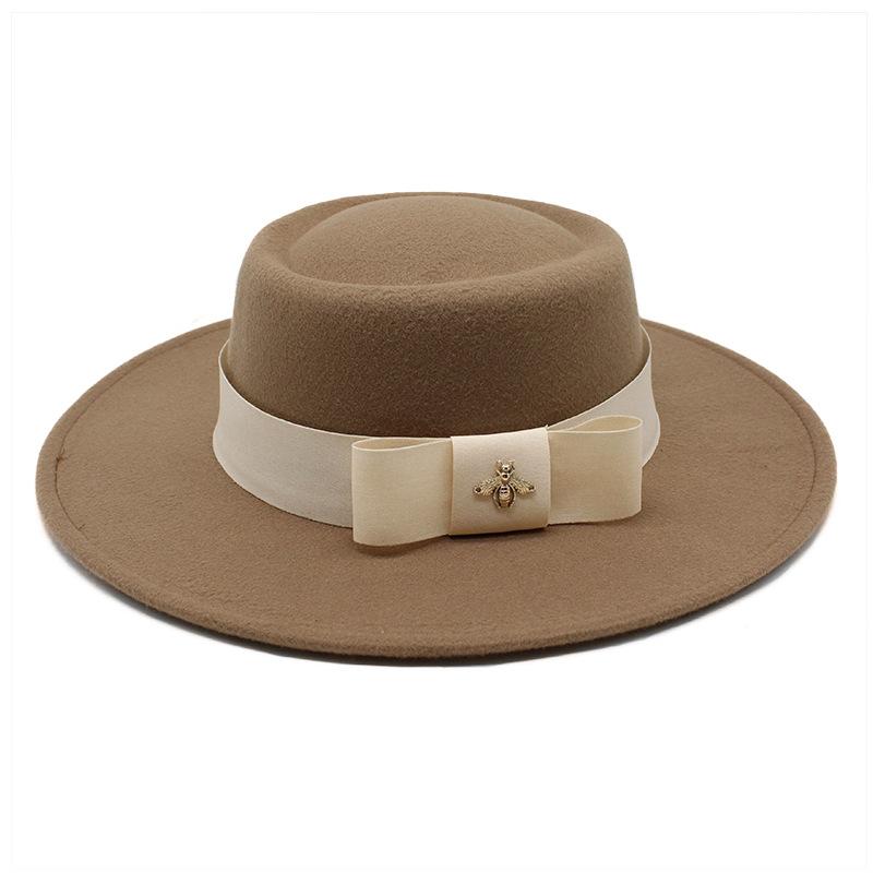 British Elegant Ring-Shaped Concave Flat-Topped Woolen 8.5Cm Top Hat Men'S And Women'S Flat-Topped Woolen Top Hat