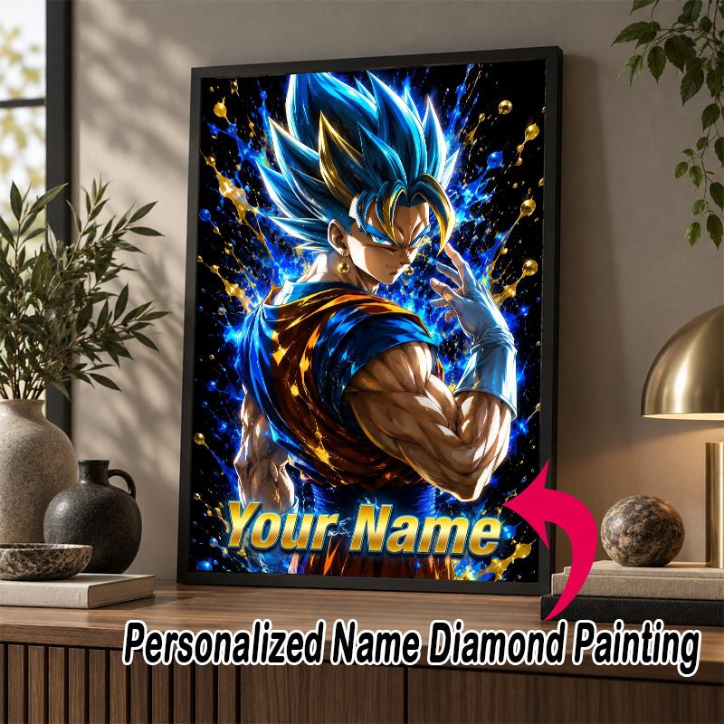 Personalized Gogeta Diamond Art Custom Name 5D Diamond Painting Full Drill DIY Craft