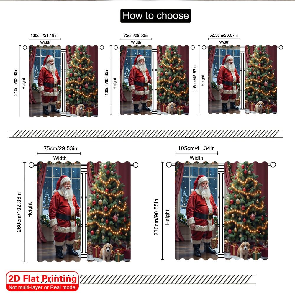 2pcs 2D Flat Printing Merry Christmas Window Drapes Santa Claus Christmas Snow Dog Polyester Without Electricity Birthday Party