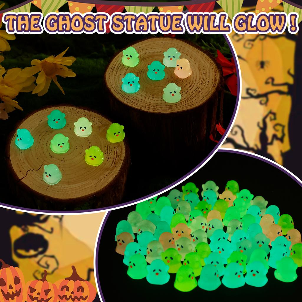 50/100Pcs Luminous Mini Resin Ghost Figurine Glow in The Dinosaur Fish Tank Decor DIY Garden Halloween Christmas Ornaments