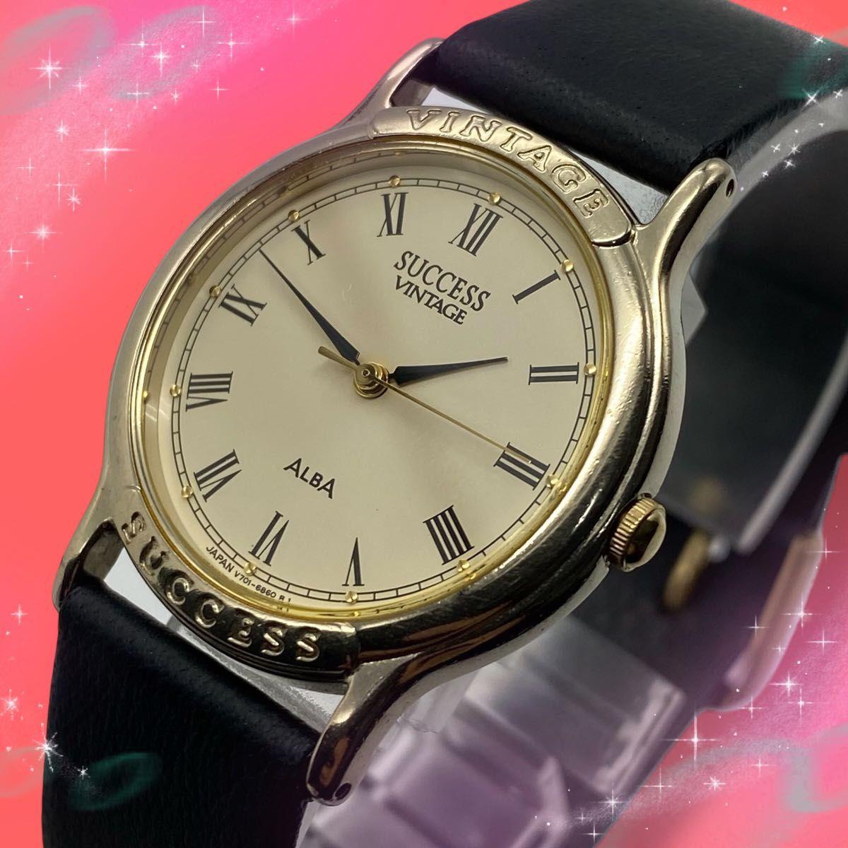 [Good condition, working item] Seiko Alba Success Vintage Women s Men s Watch Roman Waterproof Ivory Dial Quartz