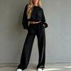 Women Tracksuit Set Long Sleeve Crop Top And High Waist Sweatpants Casual Loose Fit Loungewear Two Piece Set