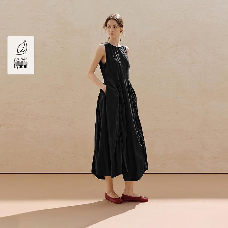 INMAN Women s Lyocell Pleated Sleeveless Midi Dress S