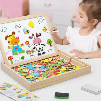 Dřevěné multifunkční děti Zvířecí puzzle psaní Magnetická tabule Tabule Výukové vzdělávací hračky pro děti