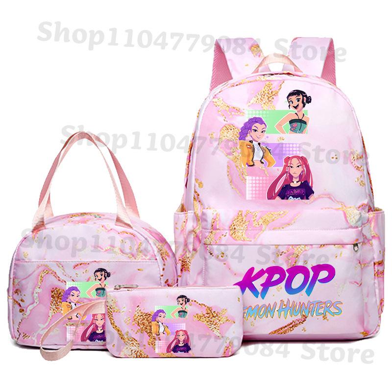 Korean Drama Demon Hunter Backpack Lunch Bag Pencil Case Set Student Three-Piece School Bag Pencil Case Lunch Bag Three piece set