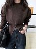 Knit Top Sweater for Long Crew Short Zip Slimming Available in Three Brown [JINJUDUO] Women, Sleeve, Autumn/Winter, Lightweight, Neck, Casual,