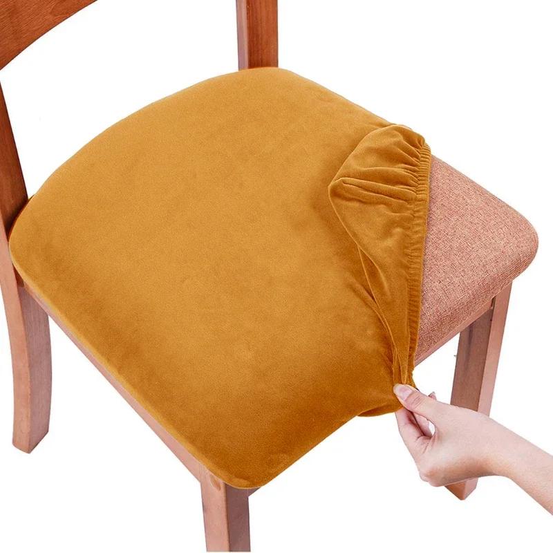 Velvet Chair Covers for Dining Room Stretch Soft Seat Cover Removable Anti-dirty Chair Protector Hotel Wedding Chairs Decor