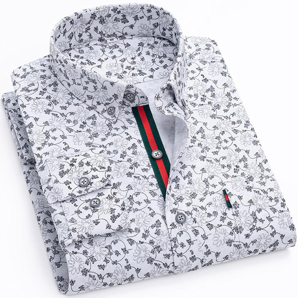 

Мужская повседневная рубашка оксфорд из 100% хлопка с цветочным принтом и нагрудным карманом, весенне-осенняя, с контрастной окантовкой планки на пуговицах 45 белый