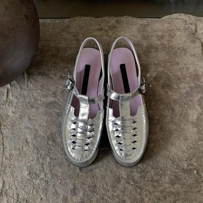 Ladies Slingback Retro Handmade Sandals Female Breathable Leather Low Heel Shoes Summer Versatile Solid Soft Sole Women Zapato