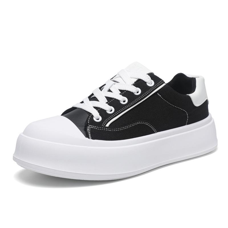 Four Seasons Students Low Top Solid Color Thick-soled Heightening Shoes Men's Korean Version Lace-up Casual Board Shoes Street Canvas Tide Shoes