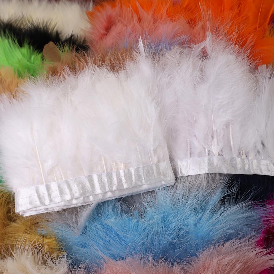 FeatherTurkey Feather Fringe 4-6inch Colorful Marabou Feather Tape for Handiwork Clothes Dress Handmade Cloth Strap Home Decoration