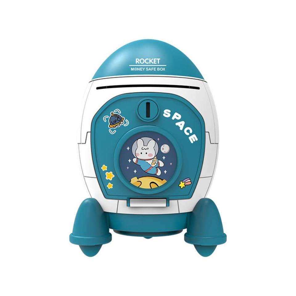 Children Piggy Bank Space Rocket Shape Plastic Money Box Toy Cartoon Sticker Cash Box Toys Safe Coin Holder for Kids Gifts