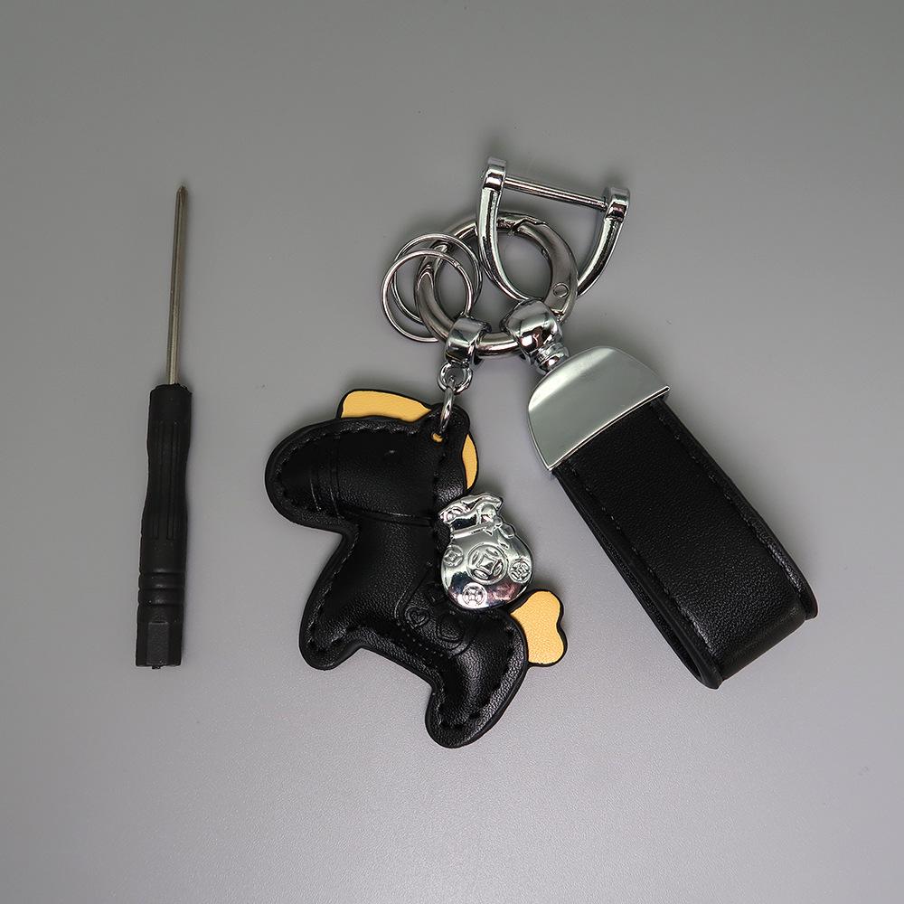 Instant Wealth Leather Keychain with Cartoon Pony Pendant for Couples – Trendy Bag and Car Accessory
