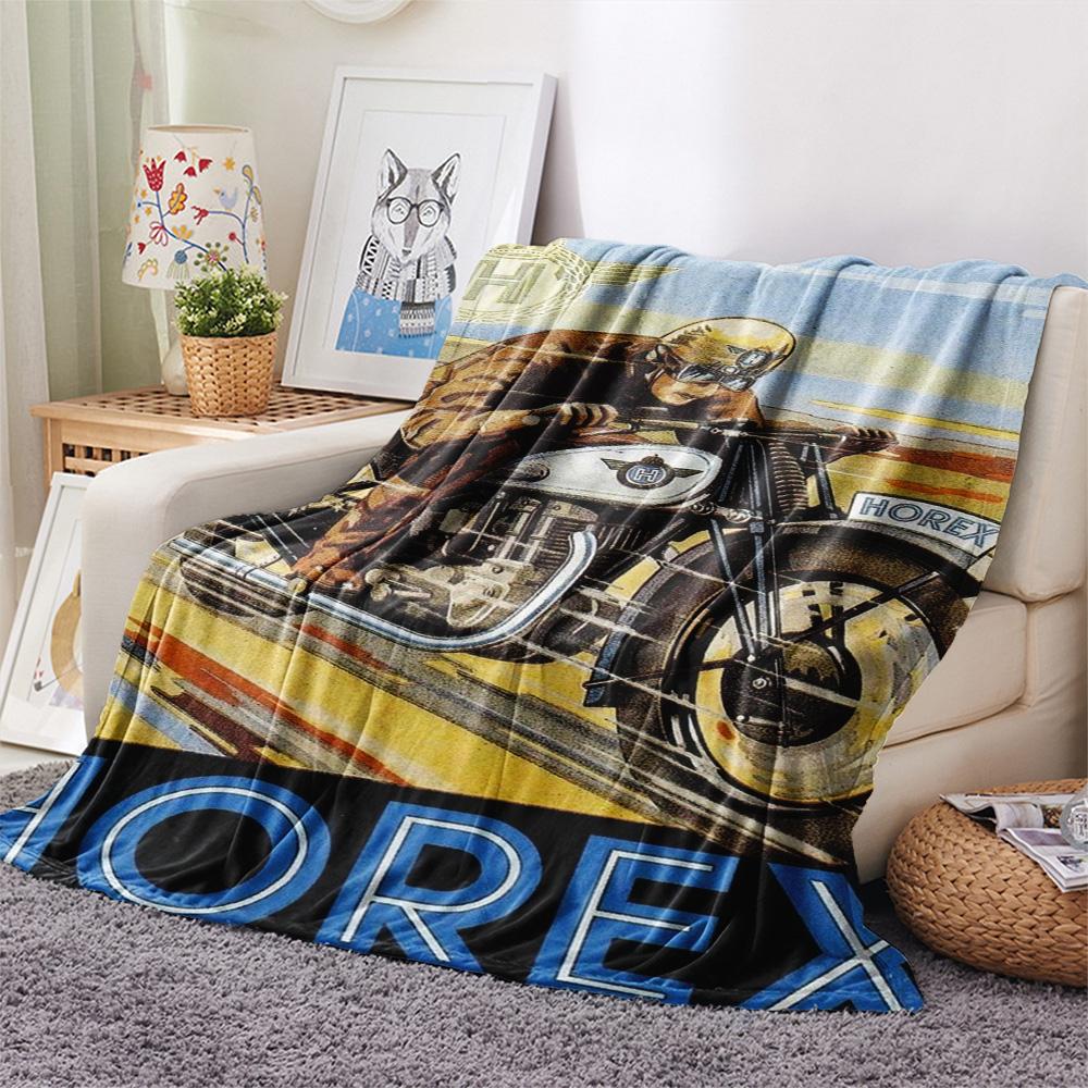 Vintage Horex Motorcycle Racer Poster Print Flannel Blanket Retro German Motorbike Art Throw Blanket Biker Bedroom Sofa Cover Mat